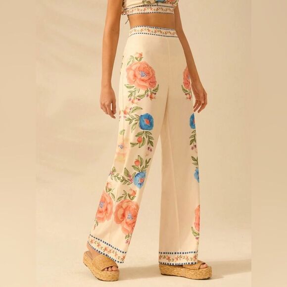 NWOT Shein Women's Boho Color Parrot, Tropical Flower Apricot Straight Pants - Picture 5 of 9